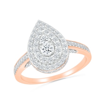 0.95 CT. T.W. Pear-Shaped Multi-Diamond Double Frame Bridal Set in 10K Rose Gold