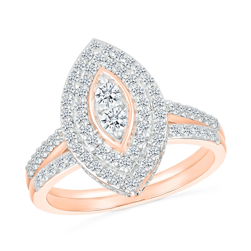 0.96 CT. T.W. Marquise-Shaped Multi-Diamond Double Frame Bridal Set in 10K Rose Gold|Peoples Jewellers