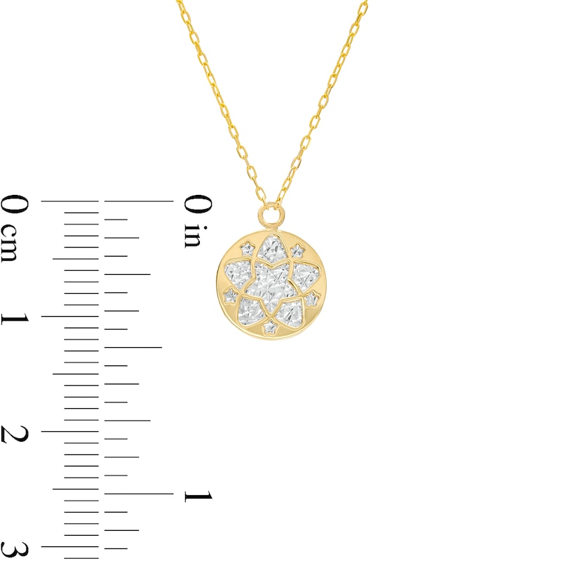 Diamond-Cut Circle with Star Pendant in 14K Two-Tone Gold