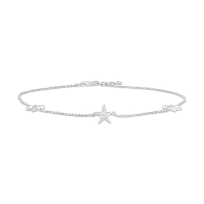 0.06 CT. T.W. Diamond Star Station Anklet in Sterling Silver – 10"