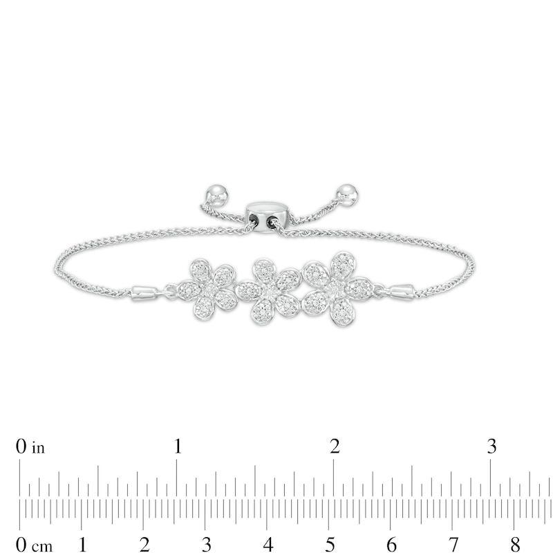 0.06 CT. T.W. Diamond Flower Trio Bolo Bracelet in Sterling Silver – 9.5"|Peoples Jewellers