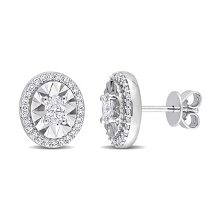 0.50 CT. T.W. Oval Diamond Frame Stud Earrings in 14K White Gold