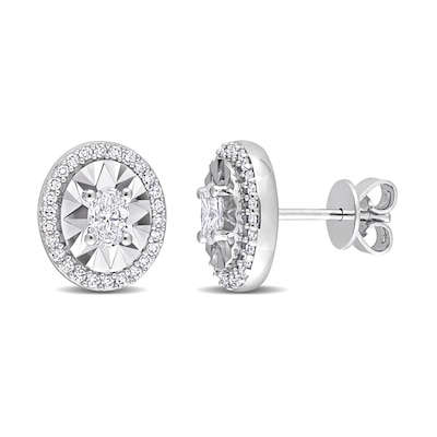 0.50 CT. T.W. Oval Diamond Frame Stud Earrings in 14K White Gold