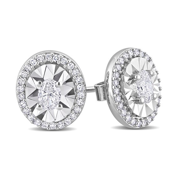 0.50 CT. T.W. Oval Diamond Frame Stud Earrings in 14K White Gold