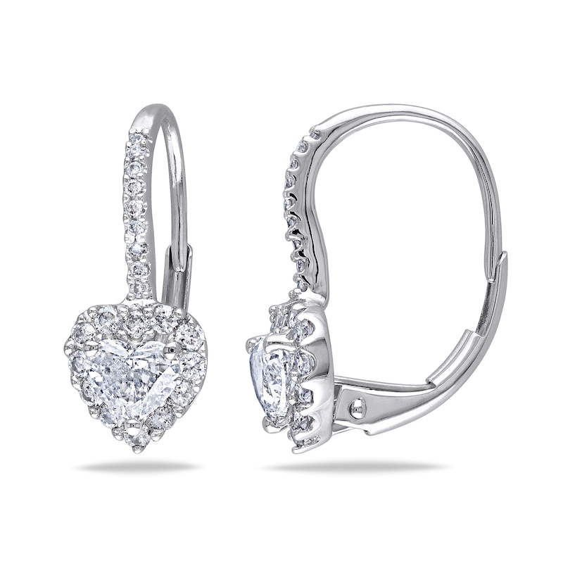 1.00 CT. T.W. Heart-Shaped Diamond Frame Drop Earrings in 14K White Gold|Peoples Jewellers