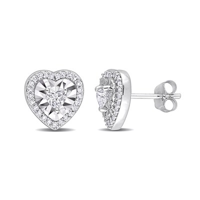 0.49 CT. T.W. Heart-Shaped Diamond Frame Stud Earrings in 14K White Gold