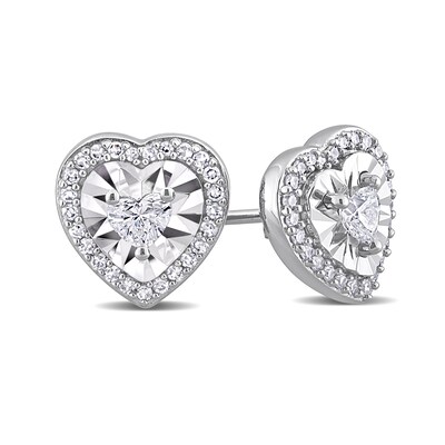 0.49 CT. T.W. Heart-Shaped Diamond Frame Stud Earrings in 14K White Gold