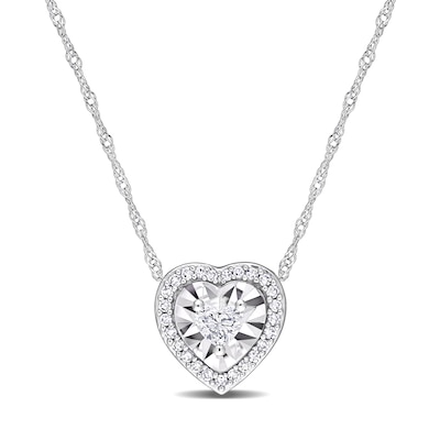 0.24 CT. T.W. Heart-Shaped Diamond Frame Pendant in 14K White Gold - 17"