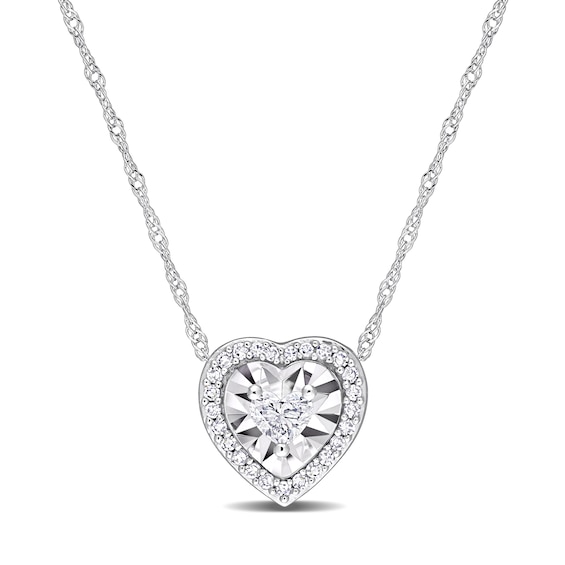 0.24 CT. T.W. Heart-Shaped Diamond Frame Pendant in 14K White Gold - 17"