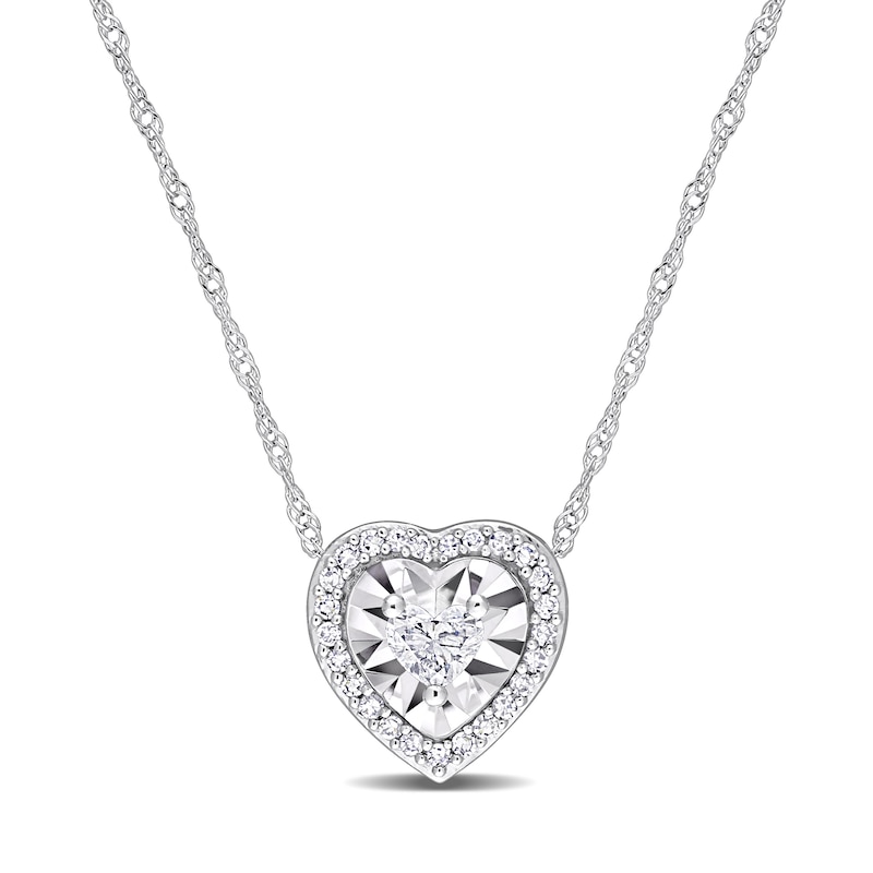 0.24 CT. T.W. Heart-Shaped Diamond Frame Pendant in 14K White Gold - 17"|Peoples Jewellers