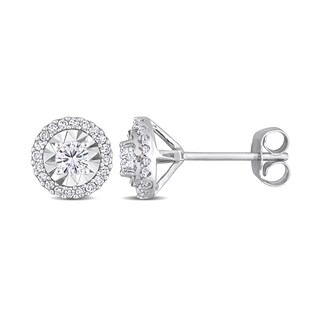 0.50 CT. T.W. Diamond Frame Raised Stud Earrings in 10K White Gold