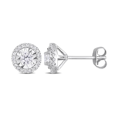 0.50 CT. T.W. Diamond Frame Raised Stud Earrings in 10K White Gold