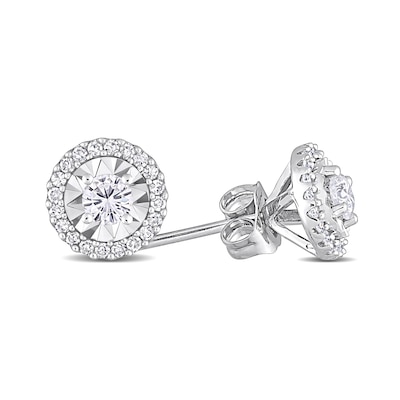 0.50 CT. T.W. Diamond Frame Raised Stud Earrings in 10K White Gold