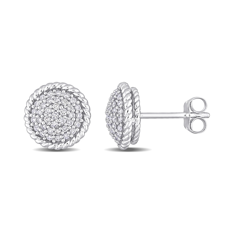 0.31 CT. T.W. Multi-Diamond Twisted Frame Layered Stud Earrings in 14K White Gold|Peoples Jewellers
