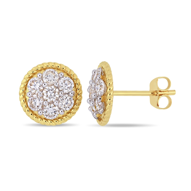 CT. T.W. Multi-Diamond Flower Twisted Frame Stud Earrings in 14K Gold|Peoples Jewellers