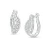 0.50 CT. T.W. Baguette and Round Diamond Triple Row Twist Hoop Earrings in 10K White Gold