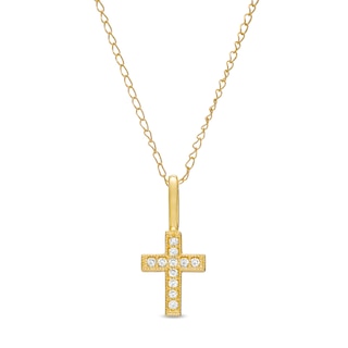 Child's Cubic Zirconia Beaded Cross Pendant in 10K Gold – 15"