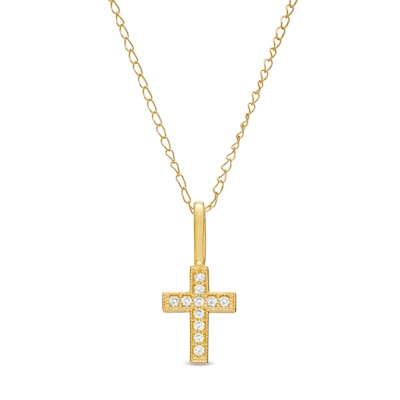 Child's Cubic Zirconia Beaded Cross Pendant in 10K Gold – 15"