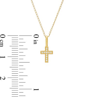 Child's Cubic Zirconia Beaded Cross Pendant in 10K Gold – 15"