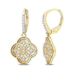0.16 CT. T.W. Diamond Milgrain Flower Vintage-Style Drop Earrings in 10K Gold