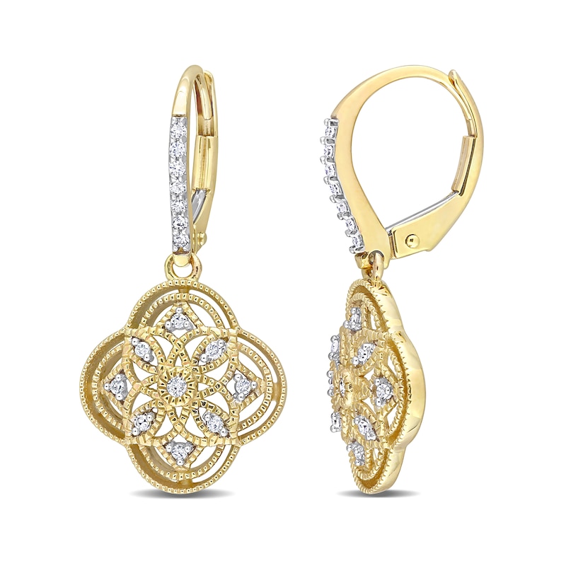 0.16 CT. T.W. Diamond Milgrain Flower Vintage-Style Drop Earrings in 10K Gold|Peoples Jewellers