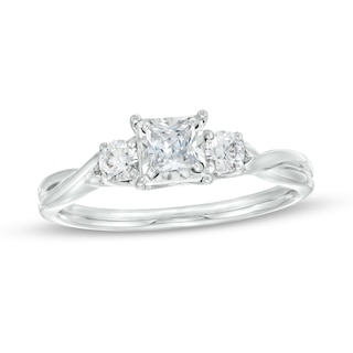 0.50 CT. T.W. Princess-Cut Diamond Past Present Future® Twist Shank Engagement Ring in 10K White Gold