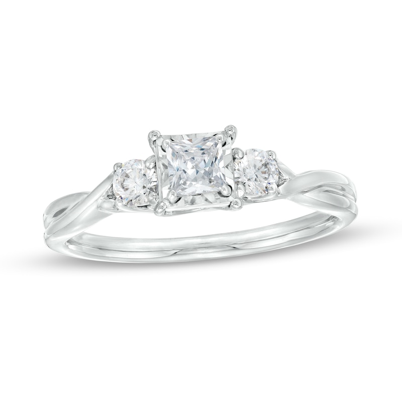0.50 CT. T.W. Princess-Cut Diamond Past Present Future® Twist Shank Engagement Ring in 10K White Gold|Peoples Jewellers