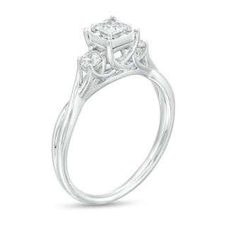 0.50 CT. T.W. Princess-Cut Diamond Past Present Future® Twist Shank Engagement Ring in 10K White Gold