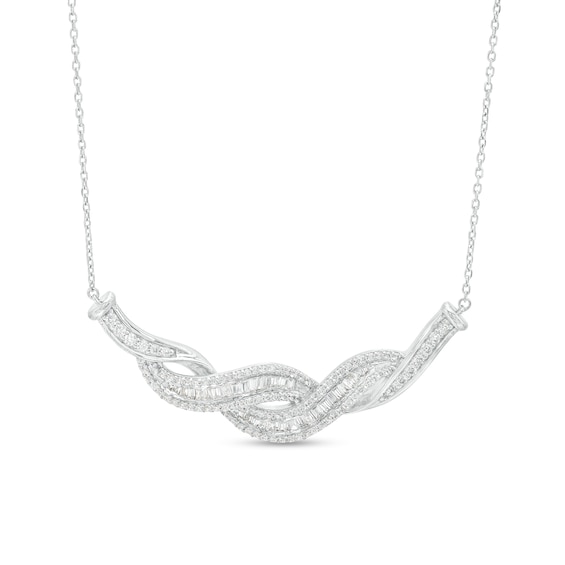 1.00 CT. T.W. Baguette and Round Diamond Twist Necklace in 10K White Gold