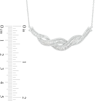 1.00 CT. T.W. Baguette and Round Diamond Twist Necklace in 10K White Gold