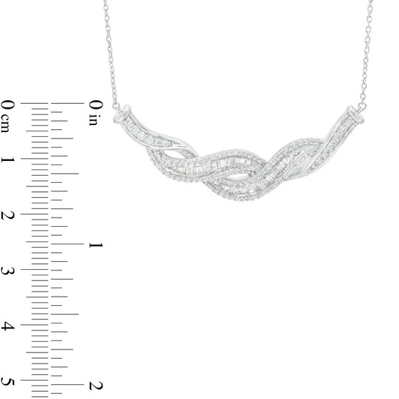 1.00 CT. T.W. Baguette and Round Diamond Twist Necklace in 10K White Gold