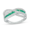 Thumbnail Image 0 of Princess-Cut Lab-Created Emerald and White Lab-Created Sapphire Crossover Multi-Row Band in 10K White Gold