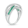 Thumbnail Image 2 of Princess-Cut Lab-Created Emerald and White Lab-Created Sapphire Crossover Multi-Row Band in 10K White Gold