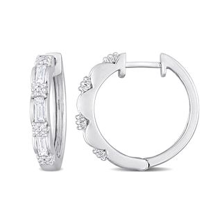 0.96 CT. T.W. Baguette Diamond Scallop Sides Hoop Earrings in Platinum