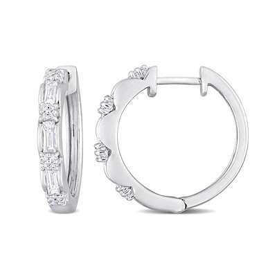 0.96 CT. T.W. Baguette Diamond Scallop Sides Hoop Earrings in Platinum