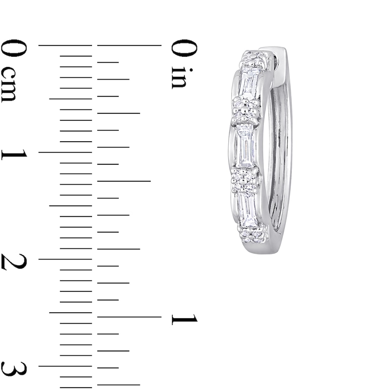 Main Image 3 of 0.96 CT. T.W. Baguette Diamond Scallop Sides Hoop Earrings in Platinum