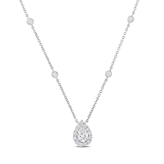 1.00 CT. T.W. Pear-Shaped Diamond Frame Station Necklace in Platinum (E/SI1)