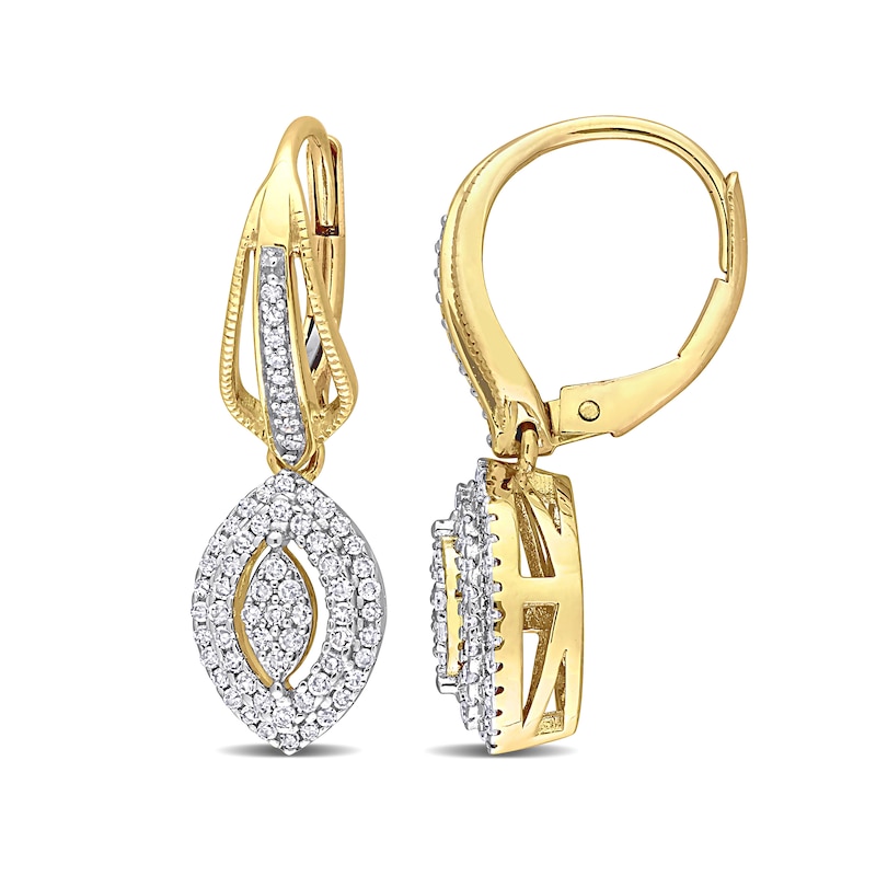 0.48 CT. T.W. Marquise Multi-Diamond Double Frame Drop Earrings in 10K Gold|Peoples Jewellers