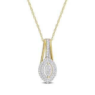 0.23 CT. T.W. Marquise Multi-Diamond Double Frame Drop Pendant in 10K Gold - 17"