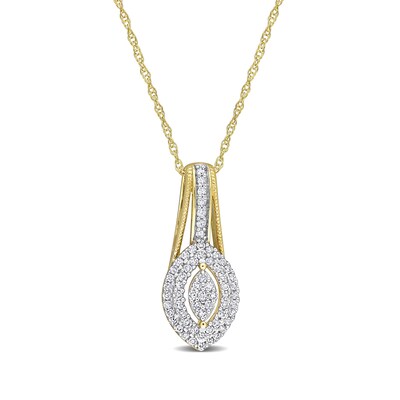 0.23 CT. T.W. Marquise Multi-Diamond Double Frame Drop Pendant in 10K Gold - 17"