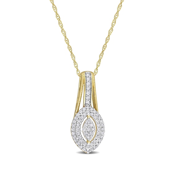 0.23 CT. T.W. Marquise Multi-Diamond Double Frame Drop Pendant in 10K Gold - 17"