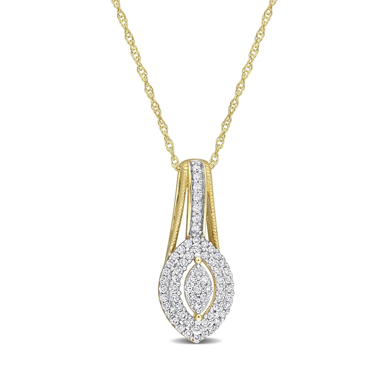 0.23 CT. T.W. Marquise Multi-Diamond Double Frame Drop Pendant in 10K Gold - 17"|Peoples Jewellers