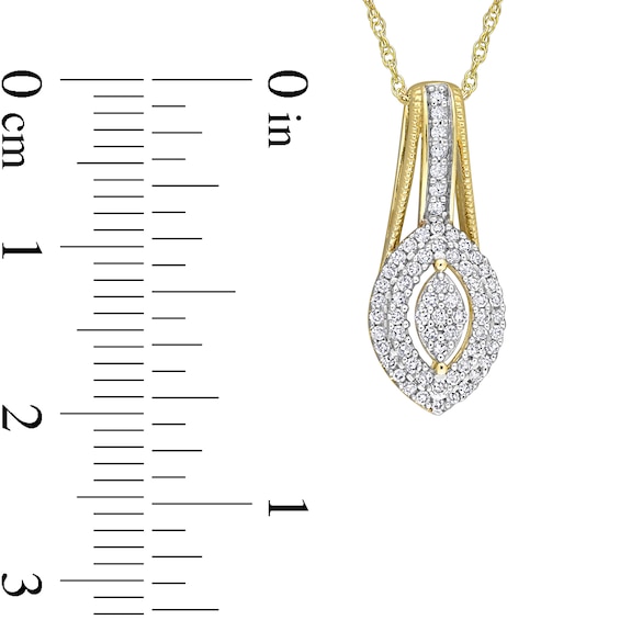 0.23 CT. T.W. Marquise Multi-Diamond Double Frame Drop Pendant in 10K Gold - 17"