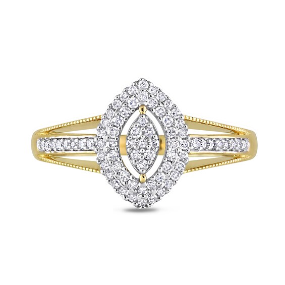 0.24 CT. T.W. Marquise Multi-Diamond Double Frame Split Shank Ring in 10K Gold