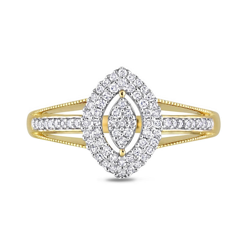 0.24 CT. T.W. Marquise Multi-Diamond Double Frame Split Shank Ring in 10K Gold|Peoples Jewellers