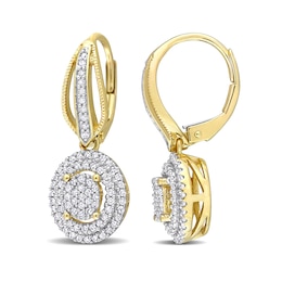0.48 CT. T.W. Oval Multi-Diamond Double Frame Drop Earrings in 10K Gold