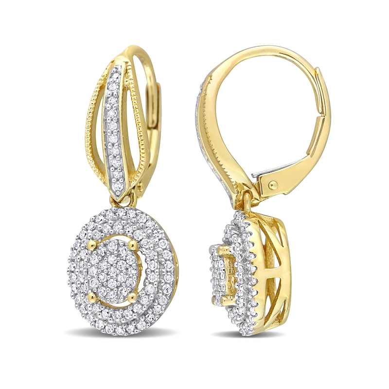 0.48 CT. T.W. Oval Multi-Diamond Double Frame Drop Earrings in 10K Gold|Peoples Jewellers
