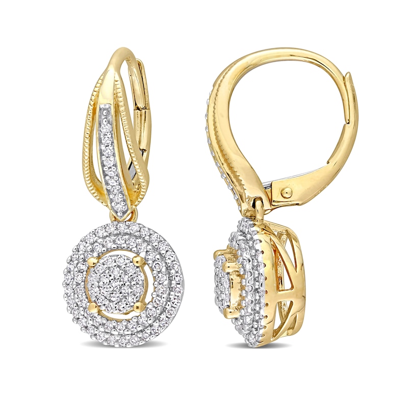 0.48 CT. T.W. Multi-Diamond Double Frame Drop Earrings in 10K Gold