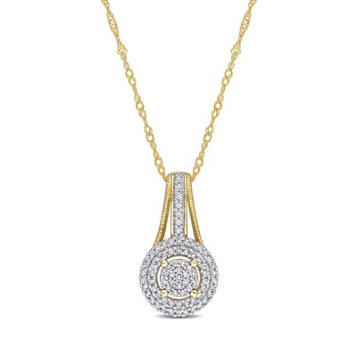 0.24 CT. T.W. Multi-Diamond Double Frame Drop Pendant in 10K Gold - 17"