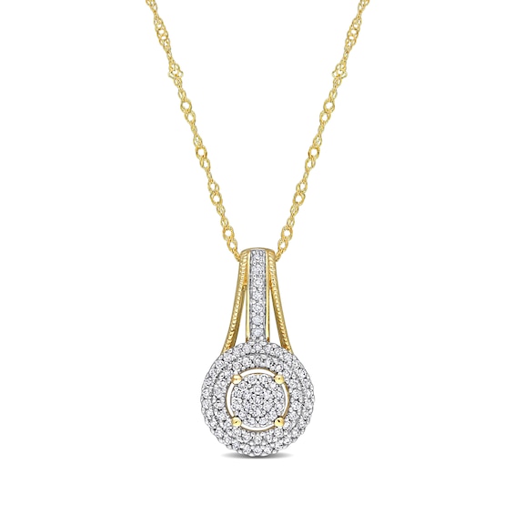 0.24 CT. T.W. Multi-Diamond Double Frame Drop Pendant in 10K Gold - 17"